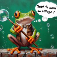 grenouille avec une bulle Quoi de neuf sur un tableau vert mural (7)
